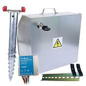 Security box for fencee energizer and battery, Mounting post, Regulator 10 A for solars 200 W .